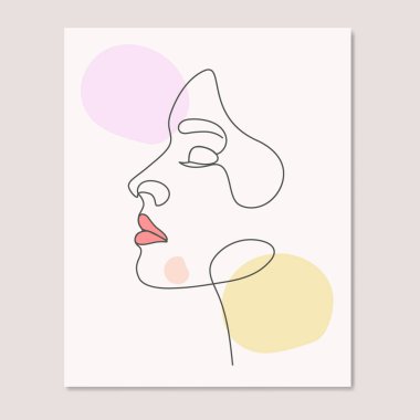 Woman cute girls abstract face continues line art single line drawing poster wall art clipart