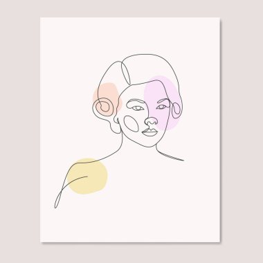Beautiful woman line drawing girls abstract face one line art poster clipart