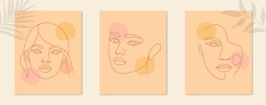Beautiful woman face line drawing poster set collection clipart
