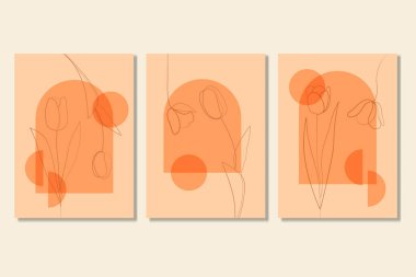 El çizimi boho lale çiçeği poster sanatı zarif bir çizgi çizer.