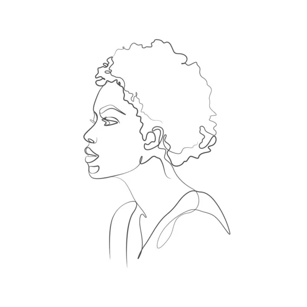 女性線形アフリカ系アメリカ人女性ラインアートワーク — ストックベクタ
