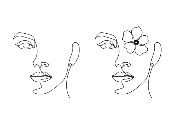 Ženy Lineární Květinami Elegantní Jeden Řádek Umělecké Dílo — Stockový vektor