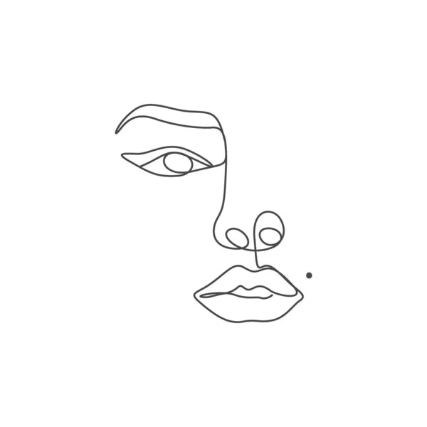 Linha Mulher Arte Olho Lábios Linha Arte Desenho Logotipo —  Vetores de Stock