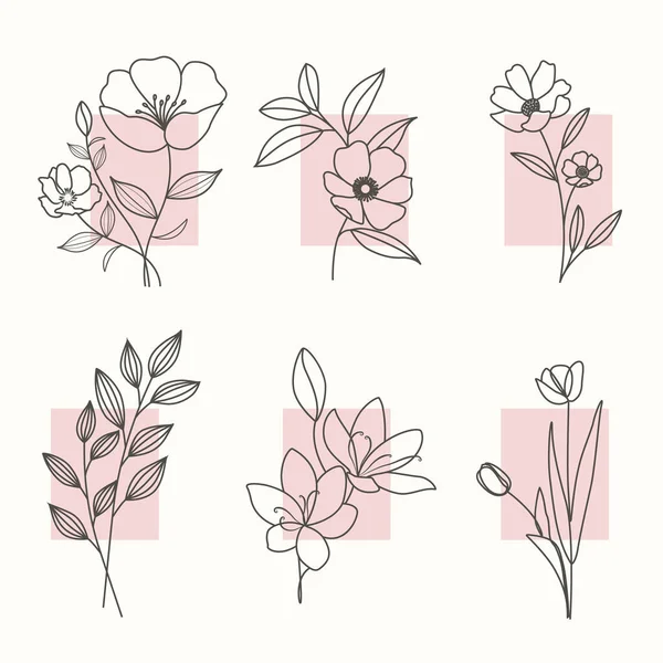 Fleurs Feuilles Doodle Ligne Illustration — Image vectorielle