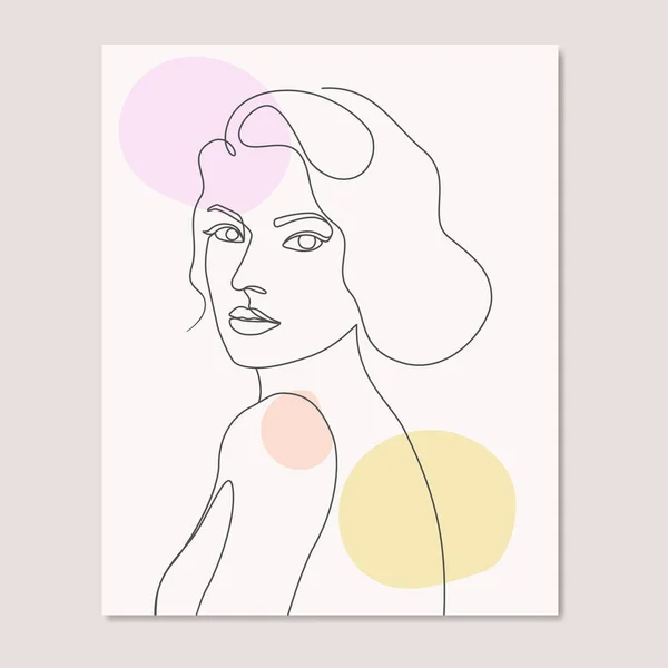 Abstrakte Schönheit Frau Gesicht Eine Linie Kunst Zeichnung Poster Wandkunst — Stockvektor