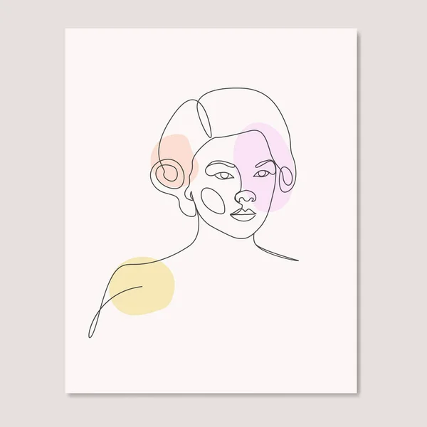 Belle Femme Ligne Dessin Filles Abstrait Visage Une Ligne Affiche — Image vectorielle