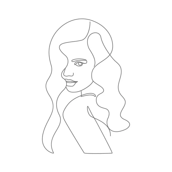 Abstract Beautiful Woman Cute Model Girl Line Drawing Portrait Artwork — Stock Vector