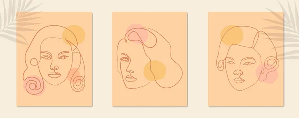 Жіноча Лінія Мистецтва Малюнок Жіноче Обличчя Голова Контурна Колекція — стоковий вектор
