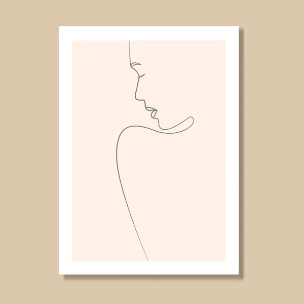 手描きの一本の線画女性抽象画ポスターアートワーク — ストックベクタ