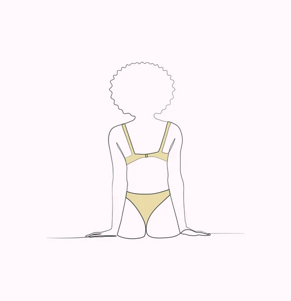 Afro Américain Beauté Bikini Fille Face Arrière Une Ligne Dessin — Image vectorielle