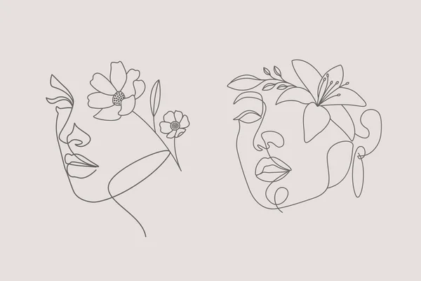 Flores Abstractas Mujeres Línea Arte Dibujo Femenino — Archivo Imágenes Vectoriales