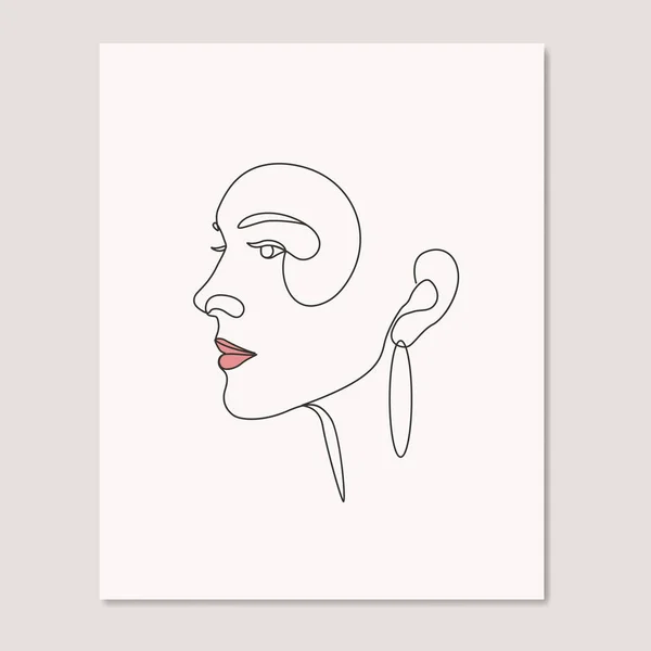 Mujer Belleza Cara Niñas Abstracto Continúa Línea Arte Dibujo Cartel — Vector de stock