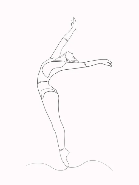 Танцівниця Балету Студії Жінка Танцює Позу Однієї Лінії Малюнка Мистецтва — стоковий вектор