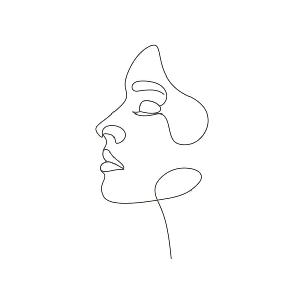 Woman Face One Line Drawing Young Girl Single Line Portrait — Stock Vector