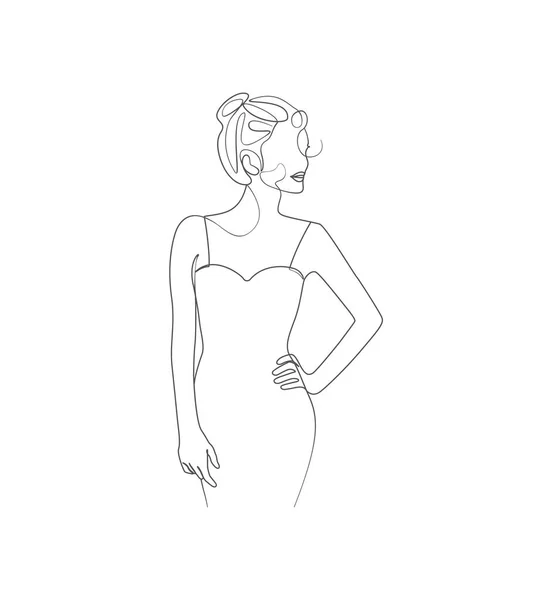 Young Beautiful Woman Standing Body Elegant Line Artwork — Stock Vector