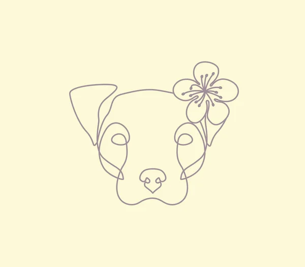 Head Cute Flowers Dog Line Artwork Drawing — Stock Vector
