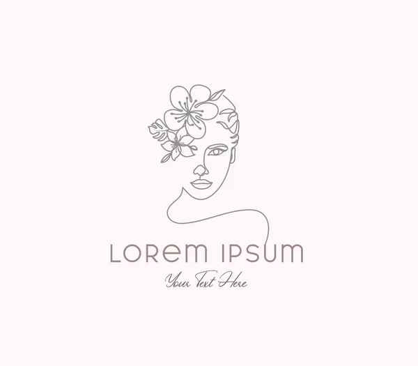 Çizgi Çizimi Kadın Başı Minimalist Kiraz Çiçeği Kadın Logosu Çizimi
