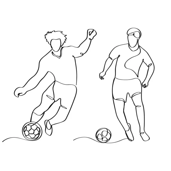 Jogador Futebol Jogando Futebol Continua Linha Arte Desenho Ilustração — Vetor de Stock