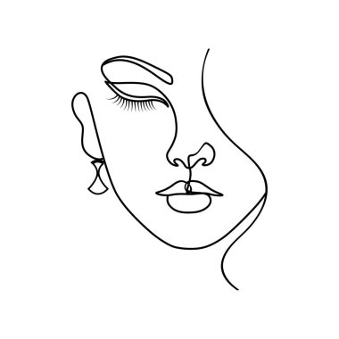 Güzellik salonu küpe kirpik ve kaş çizimi. Minimalist kadın sanat eserleri feminen logo doğrusal çizim. 
