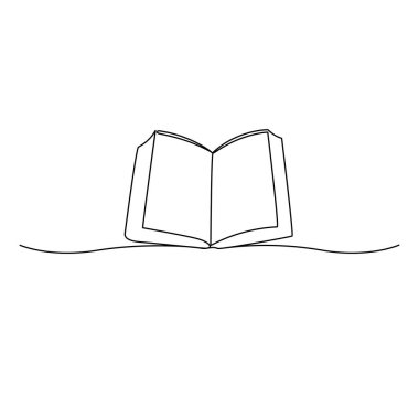 Açık Kitap, sanat bilgisi simgesi minimalist sanat eserlerine devam ediyor. Tek satır ya da bir satır sanat logosu elementleri doğrusal çizim.