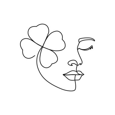Kadınlar, dört yapraklı yonca, doğal cilt güzellik salonu ve güzellik salonu ikonu, zarif tek çizgi ya da aralıksız çizgi karalama resimleriyle çizgiyle karşılaşıyorlar.. 