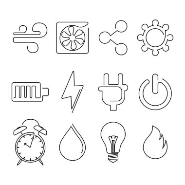  Modern yüksek kalite sürekli tek çizgi sanat elektronik ikonlarının enerji konsepti koleksiyonu. Web siteleri, el ilanları, afişler, çevrimiçi dükkanlar ve şirketlerin illüstrasyonları için birinci sınıf elektrik lineer sembolü. 