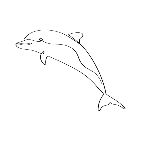 连续一行艺术海豚水下线性剪贴画海鱼轮廓图解 — 图库矢量图片