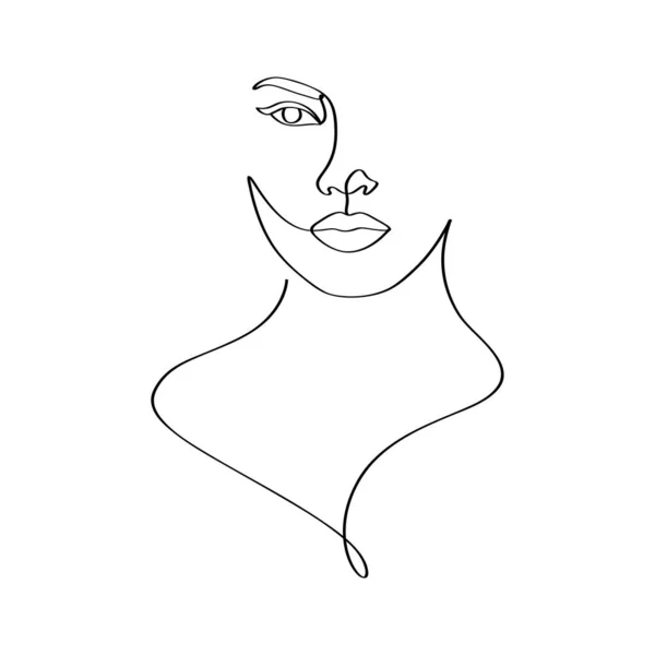 Portrait Linear Drawing Continuous One Line Art Female Face Art - Stok Vektor