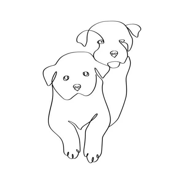 Двоє Немовлят Собак Милий Цуценя Мінімалістичного Лінійного Мистецтва — стоковий вектор