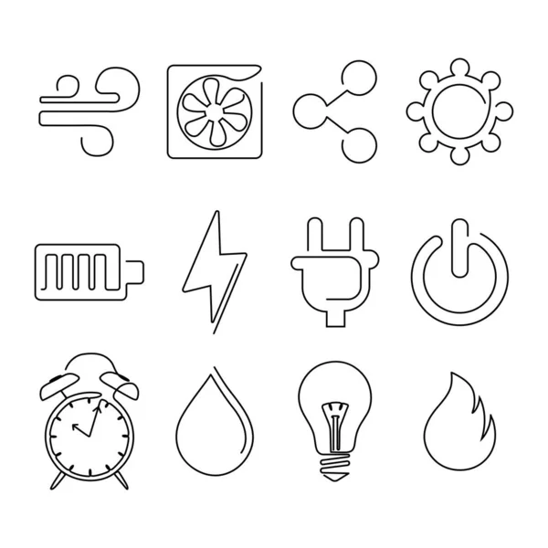  Modern yüksek kalite sürekli tek çizgi sanat elektronik ikonlarının enerji konsepti koleksiyonu. Web siteleri, el ilanları, afişler, çevrimiçi dükkanlar ve şirketlerin illüstrasyonları için birinci sınıf elektrik lineer sembolü. 