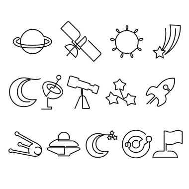 Aralıksız bir satır sanat alanı simgesi zarafet, minimalist özet uzay simgeleri, klipsleme sanatı. 