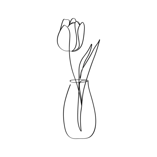 Pojedyncza Linia Sztuki Tulip Wodzie Pot Dekoracji Domu Izolowane Clip — Wektor stockowy