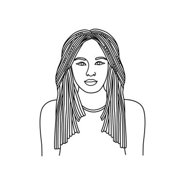  Afrikalı Amerikalı kadın saç stili saçlarını kırpıştırıyor ve minimalist doğrusal sanat çiziyor..