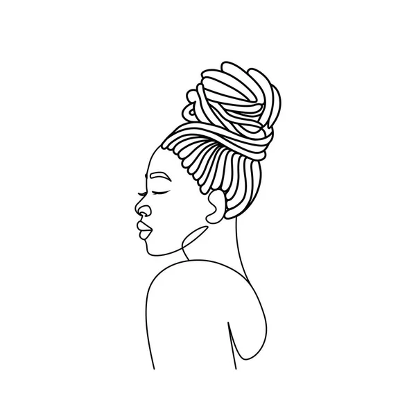 Afro Amerikalı Kadın Saç Stili Saçlarını Yana Tarayıp Zarif Minimalist — Stok Vektör