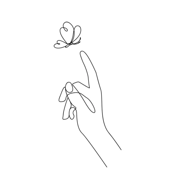 Πεταλούδα Και Χέρι Κλιματισμός Κομψότητα Μινιμαλιστικό Γραμμικό Περίγραμμα Τέχνης — Διανυσματικό Αρχείο