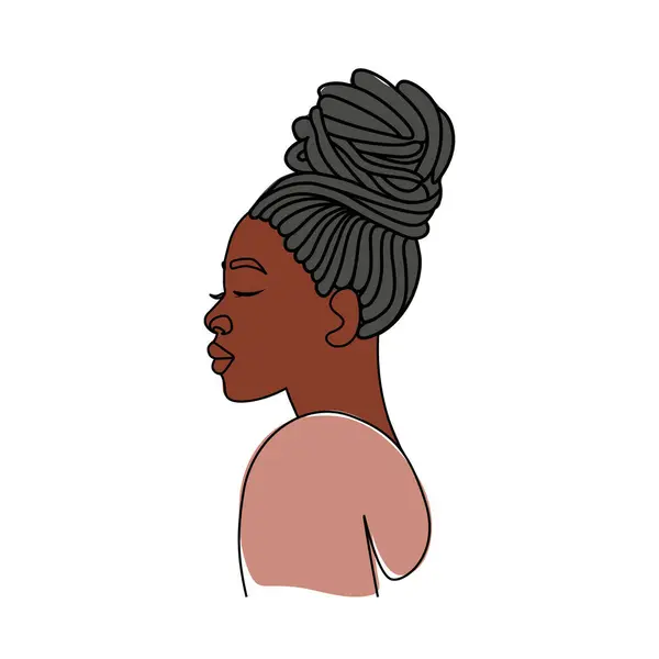 Mujer Afroamericana Rastas Peinado Pelo Arriba Lado Vista Cara Color Ilustración De Stock