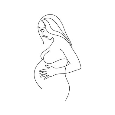 Vektör çizimi. Hamile bir annenin çizdiği bir çizgi..
