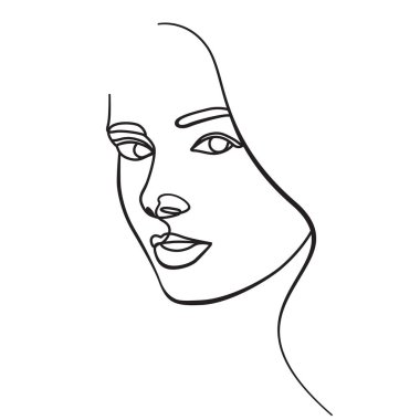 Kadınlar doğrusal kadın çizimlerinden portreler çizerler. Kadınsı Çizgi Çizimi. Gerçeküstü Modern Minimalist özet.