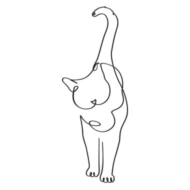 Kedi. Siyah ve beyaz ana hatlı vektör çizimi. Tek satır sanat en az sanat eseridir.