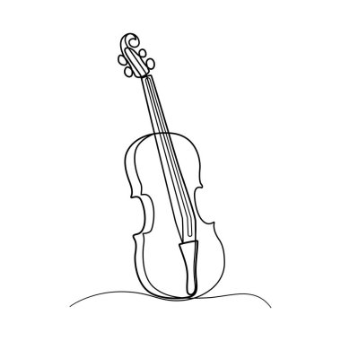 Fiyonk ve keman simgelerine sahip keman ana hatlarıyla beyaz arkaplanda izole edilmiş.