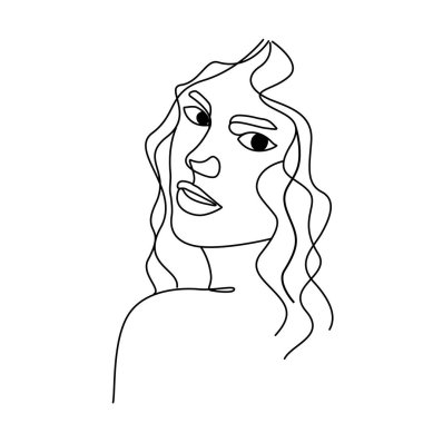 Asgari tarzda genç bir kadının sürekli tek çizgili portresi. minimalizm.