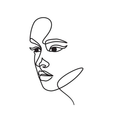 Çizgili yüz. Sıra tarzı. Bir kadının sürekli tek çizgi çizimi. vektör.