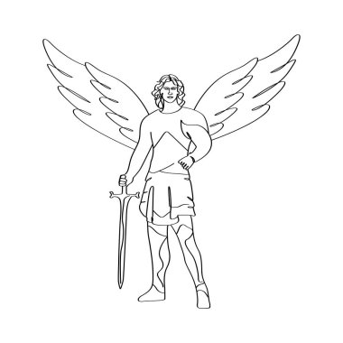 Kılıç çizgisi sanatı olan bir meleğin vektör çizimi.