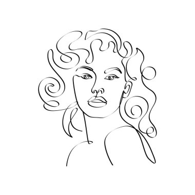 Uzun kıvırcık saçlı güzel bir genç kadın.