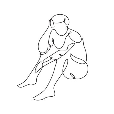 Sıraya girmiş genç bir adam. Bir adamın sürekli çizgi vektör çizimi.