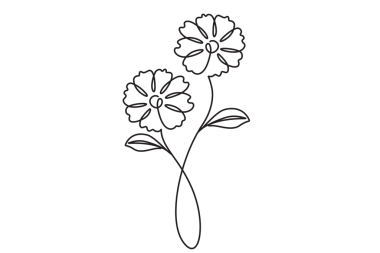 Sürekli bir çiçek çizimi. Çiçek bitkisi silueti basit doğrusal biçimdedir
