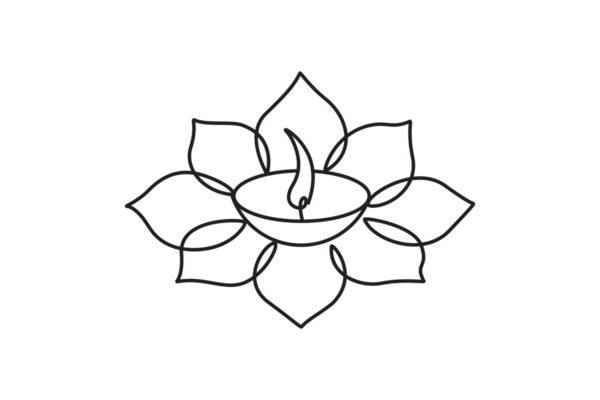 Mutlu Diwali dekoratif lamba sanatının kesintisiz çizimleri. Diwali festivali hafif silueti basit doğrusal stilde