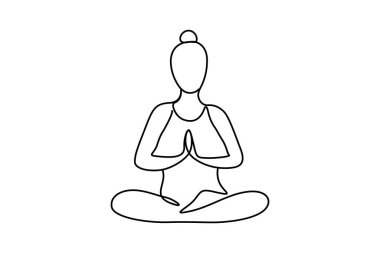 Namaste 'ın sürekli oturduğu bir çizgi. Kadın yoga namaste basit doğrusal şekilde poz verir.