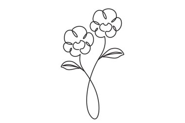 Sürekli bir çiçek çizimi, poster sanatı. Çiçek bitkisi silueti basit doğrusal biçimdedir.