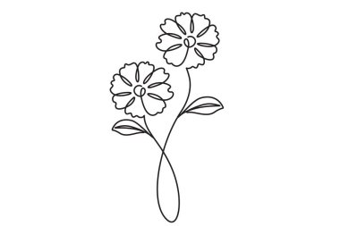 Sürekli bir çiçek çizimi. Çiçek bitkisi silueti basit doğrusal biçimdedir
